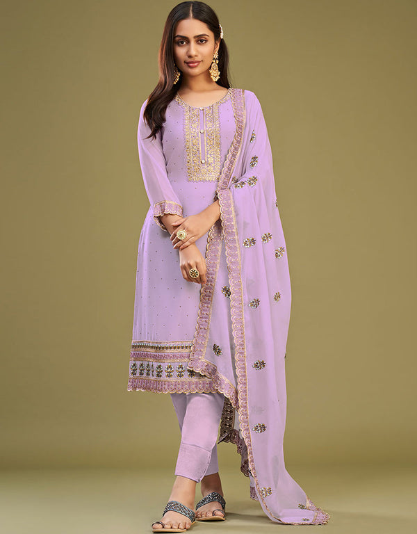 modern lavender georgette designer traditional party wear salwar suit with lavender dull santoon 13556-acy3361 Front View